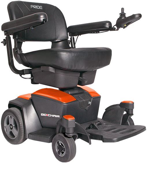 Pride Mobility Go-Chair power chair in amber orange