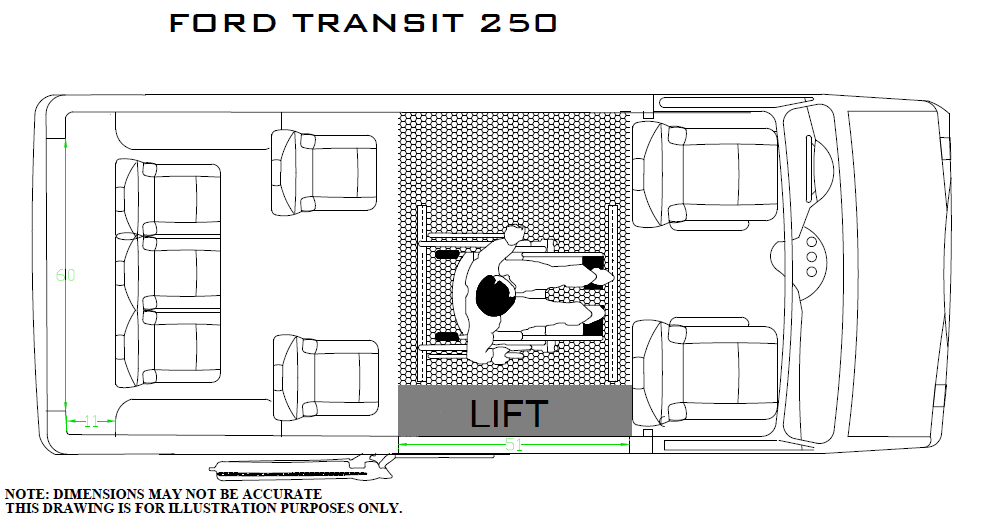 Ford Transit Wheelchair Van Diagram Showing Interior Layout of Van