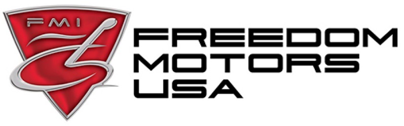 Freedom Motors Logo - The letters FMI inlaid on a red shield design on the left, with the words Freedom Motors to the right.