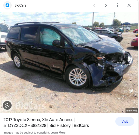 Chrysler Pacifica Wheelchair Van with damage from car accident