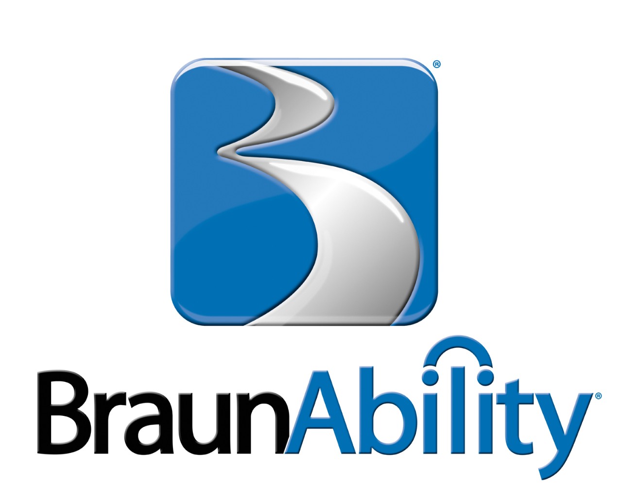 BraunAbility Logo - A blue square with a stylized B on it, and beneath it, the word BraunAbility in blue.